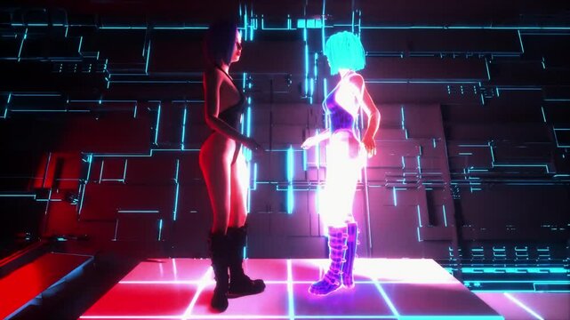 Virtual Reflections: A Cyberpunk Face-Off.. 3d rendering