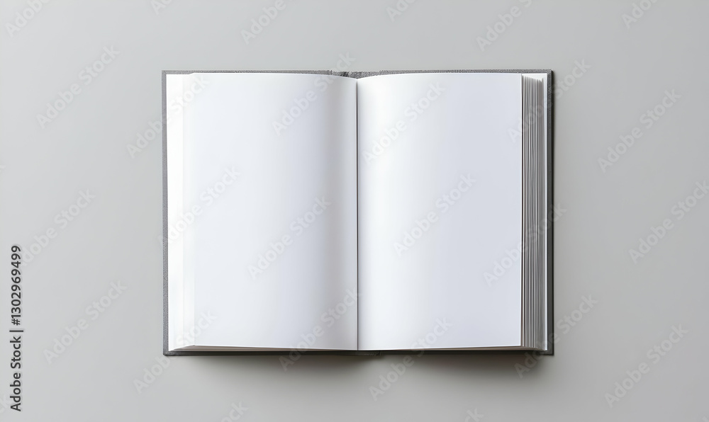 Poster Blank Open Book with Empty Pages on Light Background