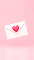white envelope with pink heart on pink background