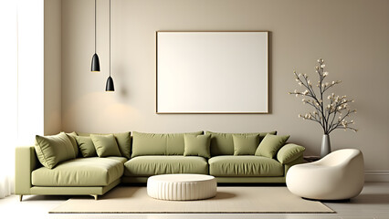 Luxury Living Room Interior Mockup – Wall Frame for Artwork or Poster Display