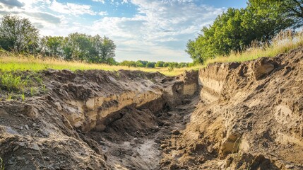 An ancient excavation site revealing hidden geological layers