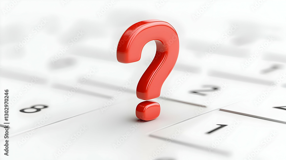 Poster red question mark symbol on a white keyboard background
