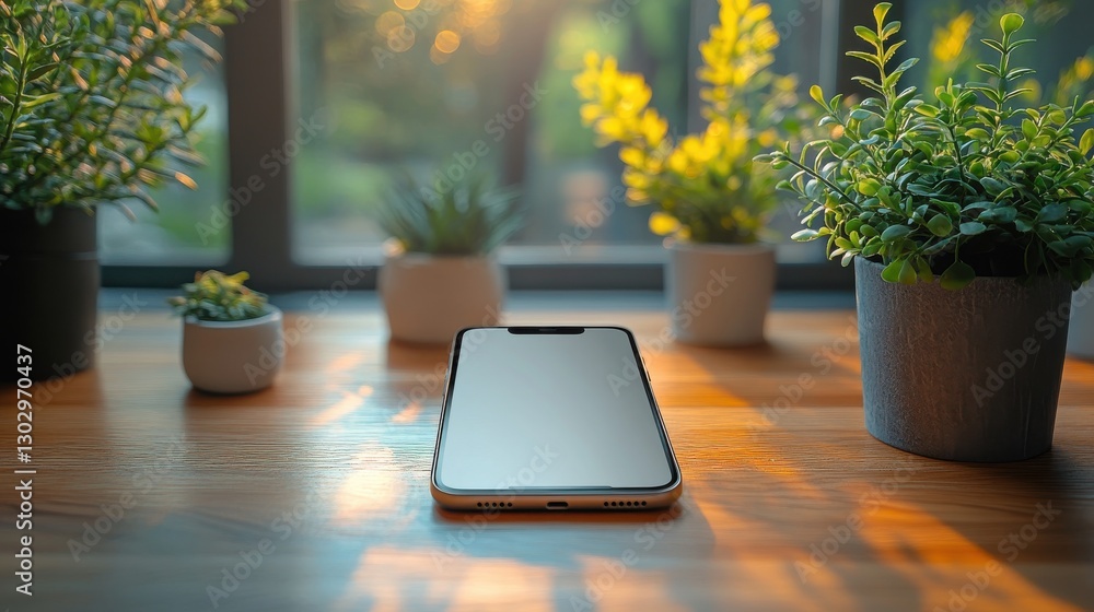 Poster modern smartphone with blank screen displayed on minimalist background