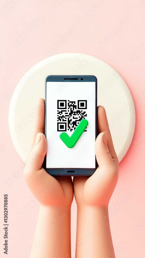 Poster close-up of hands holding a smartphone displaying a verified qr code