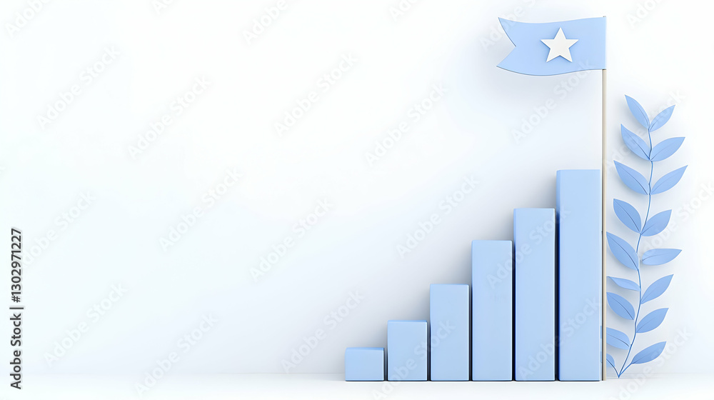 Poster growth chart with flag and leaf elements on light background