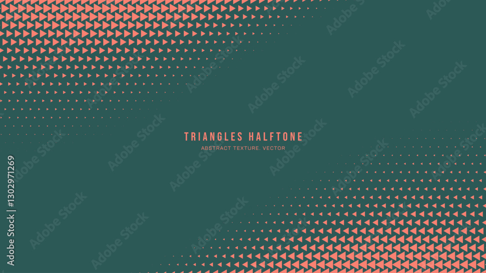Poster triangles halftone pattern twisted border vector orange green abstract background. ultra modern mini