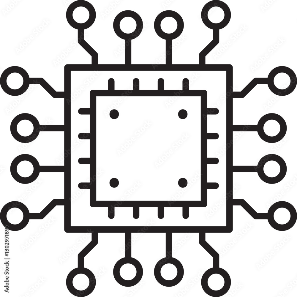 Poster microchip with connecting circuits line icon
