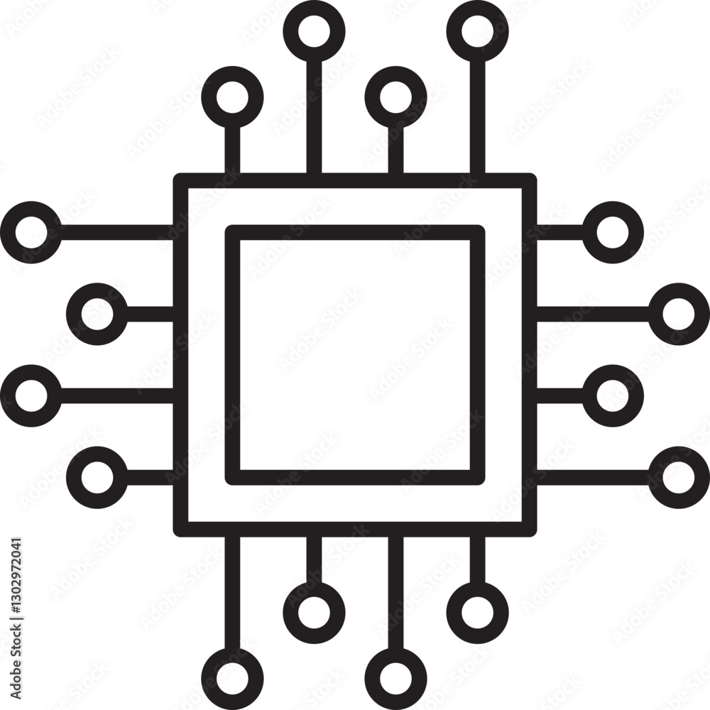 Poster microchip with connected nodes design line icon