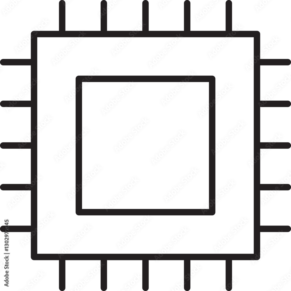 Poster microchip with connections and inner square line icon