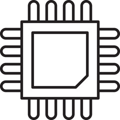 Microchip illustration with connecting pins line icon