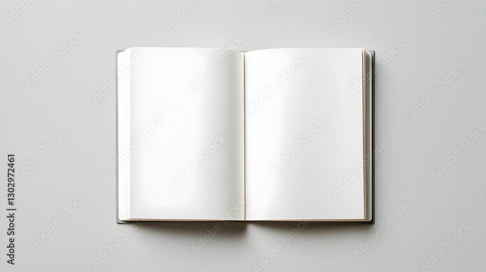 Poster Empty Open Book on a Minimalist Gray Background for Design Use