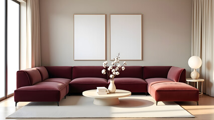 Minimal Living Room Mockup – Framed Wall Poster in a Contemporary Space