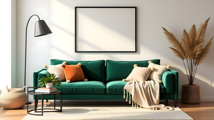 Minimalist Interior Mockup – Framed Wall Art in a Cozy Living Room Setting