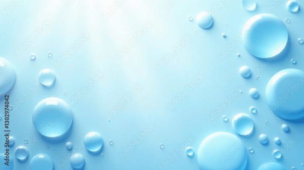 Poster abstract background of light blue water droplets on smooth surface, perfect for serenity and cleanli