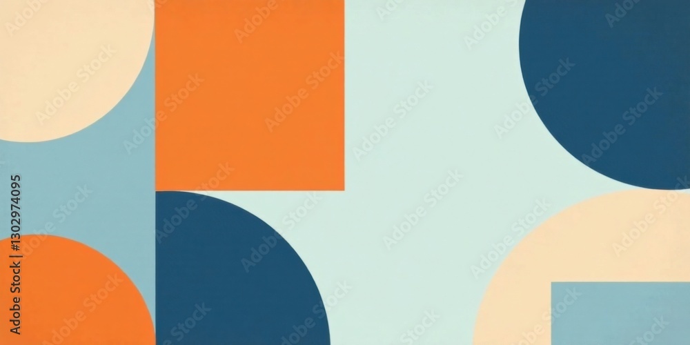Poster abstract geometric composition featuring complementary hues and shapes in a balanced arrangement