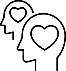Two heads with hearts symbolizing empathy line icon