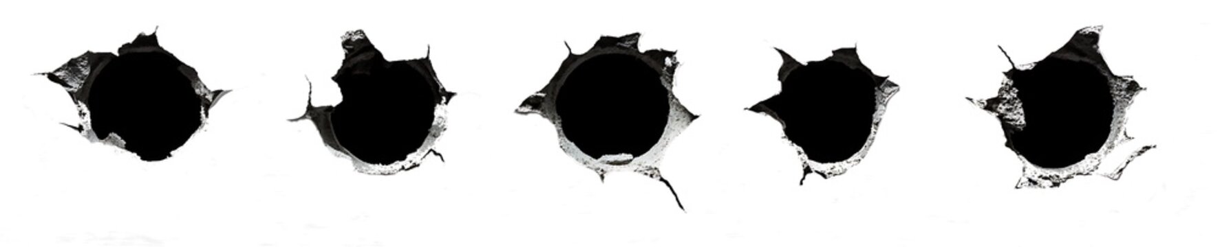 set of gun holes isolated on white background.PNG.AI GENERATED