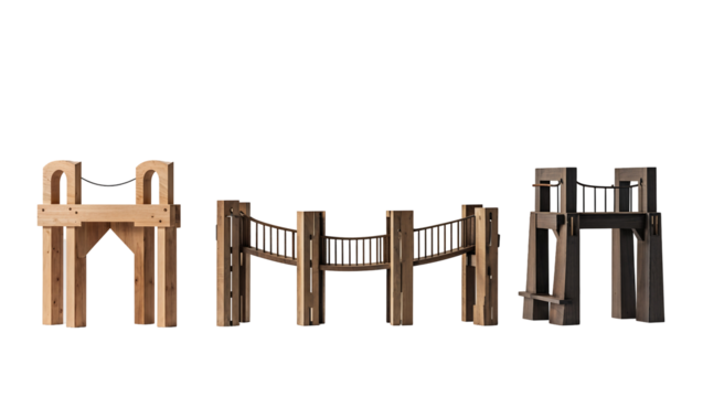 Wooden garden bridges with elegant arched design, Japanese-inspired footbridges for outdoor landscapes, traditional Asian architectural elements