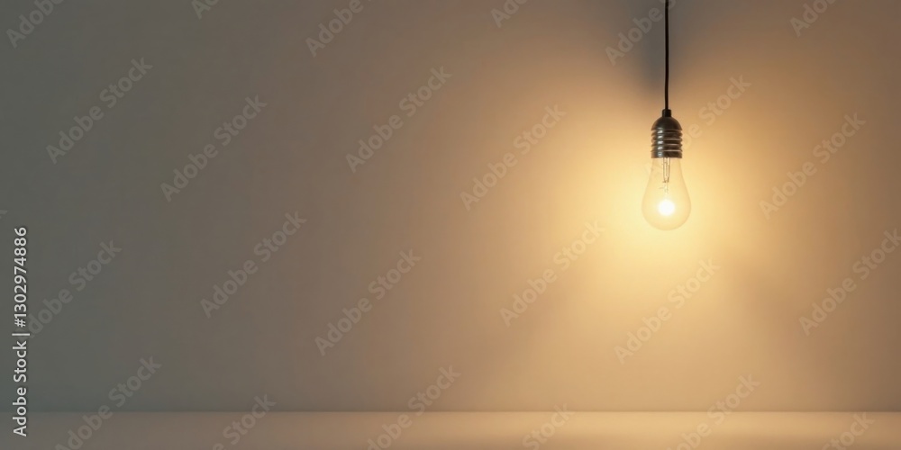 Poster Illuminated Idea A Single Glowing Lightbulb Against a Neutral Background, Representing Inspiration and Illumination in a Minimalist Setting
