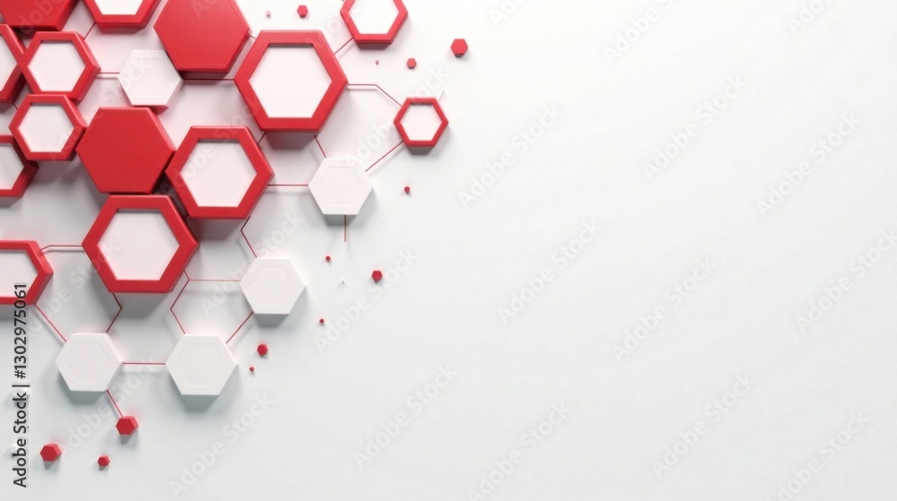 Leinwandbilder abstract red and white hexagon network design with ample copy space