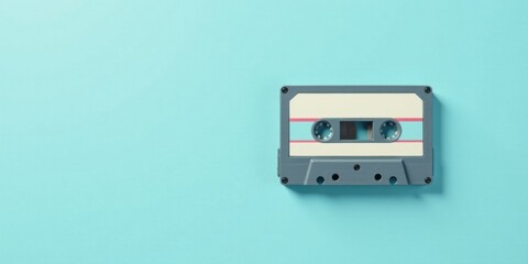 Fototapeta premium A Retro Cassette Tape on a Light Blue Background A Vintage Audio Memory