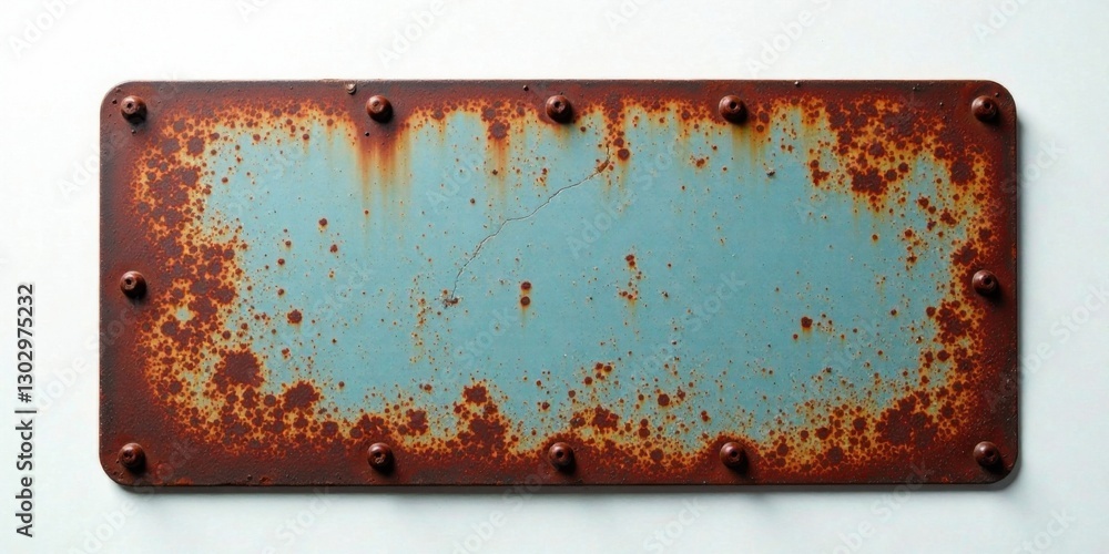 Poster rustic weathered metal plate with rivets and patina showing age and texture