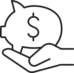 Obraz premium Piggy bank in hand symbolizing savings line icon