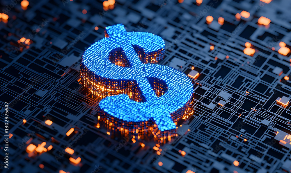 Poster digital dollar sign with circuitry background for technology concepts