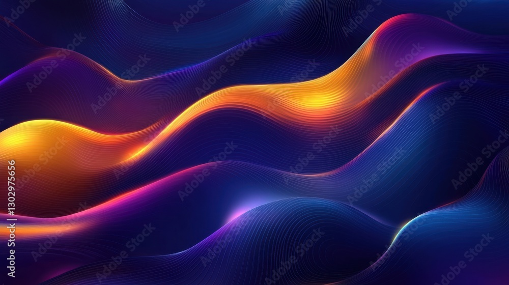 Poster vivid abstract waves: a mesmerizing display of colorful fluid motion in a dark background