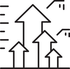 Growth chart with upward arrows line icon