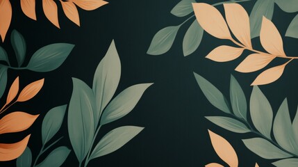 Serene Teal and Peach Botanical Illustration