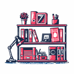 Hand drawn home office image. Vintage style image on white background. Vector illustration.