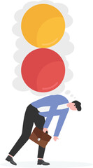 Man with hands on his head, symbolized confusion or stress with tangled lines overhead, representing mental chaos or overthinking

