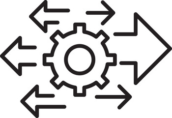 Gear with arrows indicating movement and direction line icon