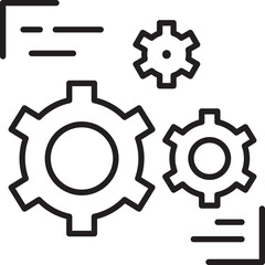 Gears and mechanisms in motion line icon