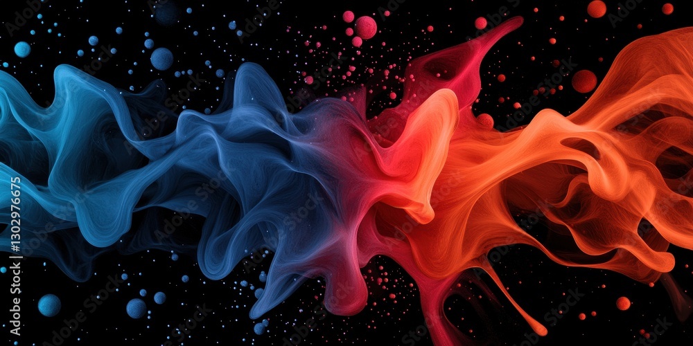 Poster a vibrant swirl of blue and red smoke against a black background, creating a dynamic and artistic vi