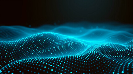 Obraz premium Abstract background with glowing blue particles in a smooth wave pattern, ideal for technology, innovation, and futuristic digital design projects.