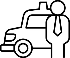 Police officer with car outline line icon