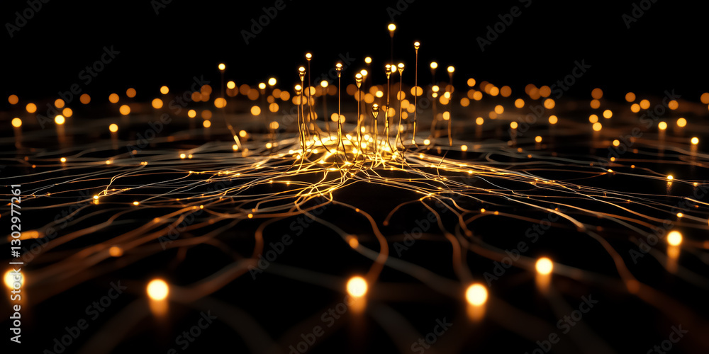 Poster glowing nodes rise and connect in a mesmerizing grid, showcasing the beauty of a digital neural netw