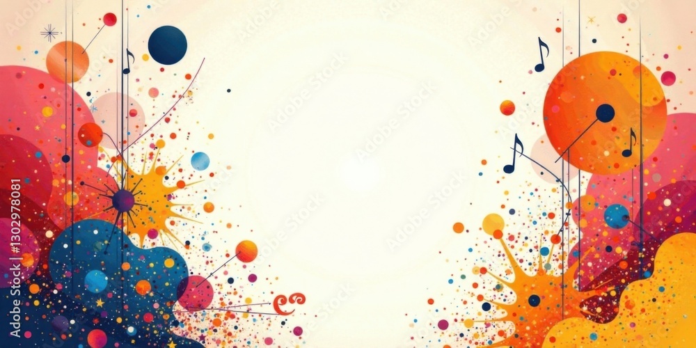 Aufkleber an abstract musical composition featuring vibrant color splashes and dynamic rhythmic elements