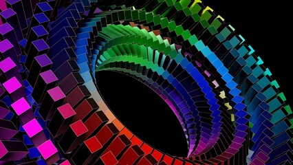 Colorful, 3D, abstract, swirling, ring of blocks