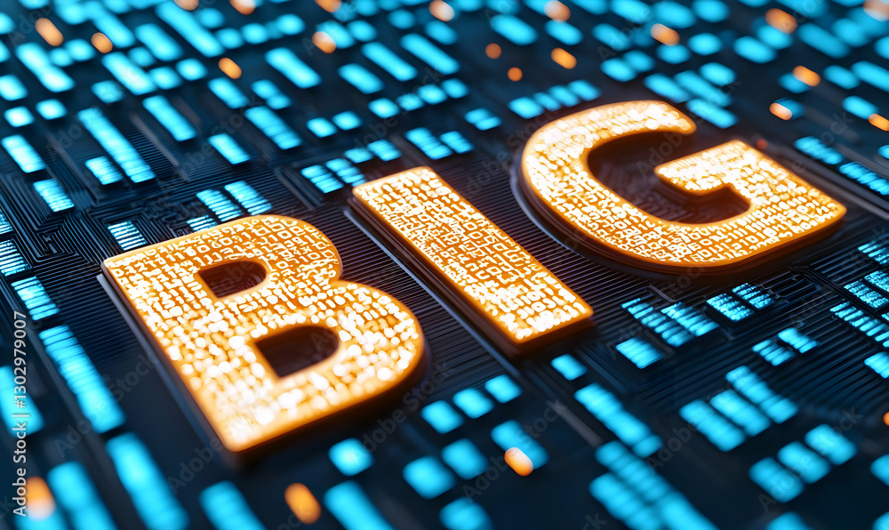 Poster big data concept with glowing text and binary background design