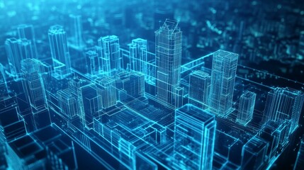 Fototapeta premium Blue city grid representing technology and development.