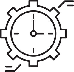 Clock and gear icon representing time management line icon