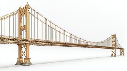 Obraz premium Golden Suspension Bridge Isolated on White Background