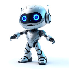 Futuristic Humanoid Robot with Blue Glowing Eyes in Action Pose