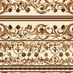 Fototapeta premium A decorative border with an elegant pattern of wavy lines and floral motifs in traditional Egyptian colors, and cream on a white background