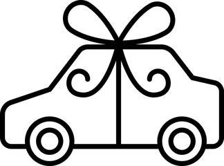 Gift car illustration with bow decoration line icon