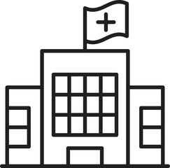 Obraz premium Hospital building with medical flag. line icon