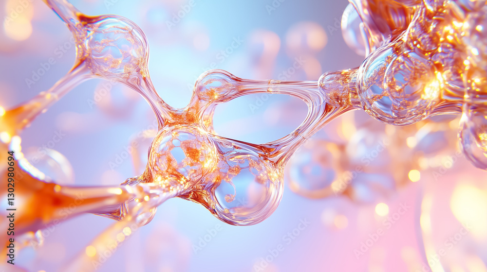 Poster layers of iridescent, translucent elements intertwine, creating an intricate fractal structure that 